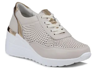 Sneakersy damskie ażurowe beżowe na koturnie skórzane S.Barski LR725 beż-41 - Sneakersy damskie - miniaturka - grafika 1