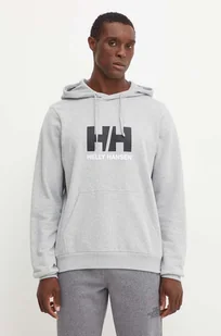 Helly Hansen bluza bawełniana HH LOGO męska kolor szary z kapturem z nadrukiem 30394 - Bluzy męskie - miniaturka - grafika 1