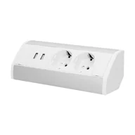 Gniazdka elektryczne - Orno Gniazdo meblowe podwójne z Schuko + USB biało-srebrne OR-GM-9003/W-G(GS) - miniaturka - grafika 1