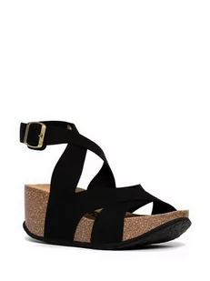 Sunbay Sandały w kolorze czarnym na koturnie - Sandały damskie - miniaturka - grafika 1