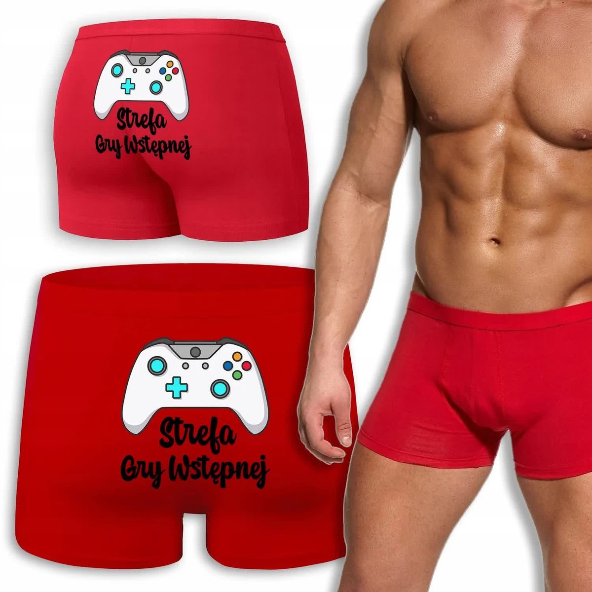BOKSERKI CZERWONE Na Prezent Walentynki Dla Niego STREFA GRY WSTĘPNEJ - L