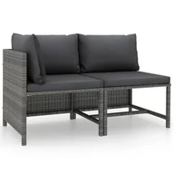 Sofy ogrodowe - 2-częściowa sofa ogrodowa z poduszkami, szara, polirattan - miniaturka - grafika 1