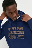 Bluzy męskie - G-Star Raw bluza bawełniana męska kolor niebieski z kapturem z nadrukiem - miniaturka - grafika 1