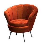 Krzesła - Fotel tapicerowany SHELL, fotel w tkaninie welurowej, fotel relaksacyjny w kolorze: pomarańczowy, krzesło do jadalni z metalowymi nogami w kolorze: czarny - miniaturka - grafika 1
