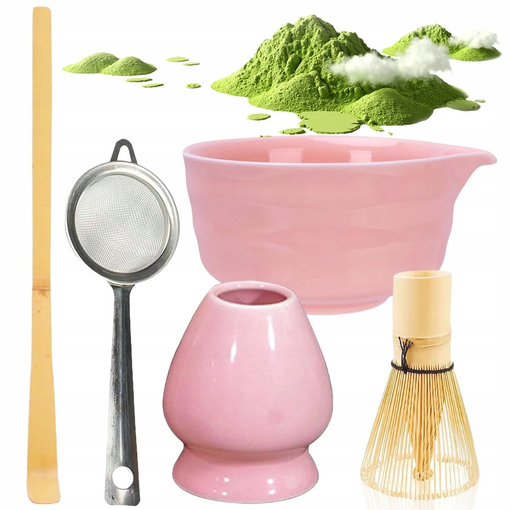 Zestaw Prezentowy Do Herbaty Trzepaczka Ceramiczna Miska Premium Różowy