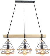 Lampy sufitowe - Potrójna, druciana lampa wisząca z drewnem 8803/3 WD z serii PIRAMIDA - miniaturka - grafika 1