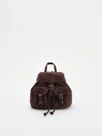 Plecaki - Reserved - Zamszowy plecak z kieszeniami - ciemnobrązowy - miniaturka - grafika 1