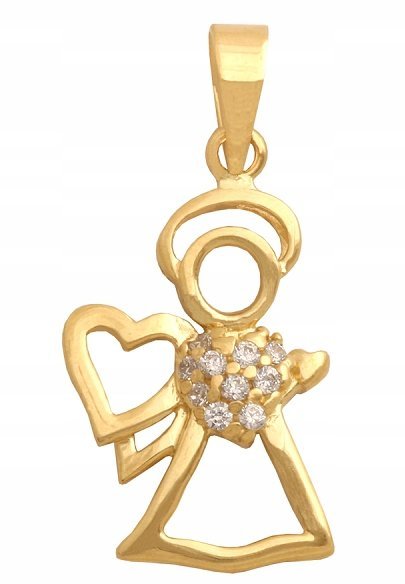 ZŁOTA Zawieszka Aniołek 585 0.86 g Cyrkonie Prezent Grawer