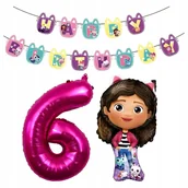 Balony i akcesoria - ZESRAW BALONÓW URODZINOWYCH GABI KOCI DOMEK DEKORACJA DZIEWCZYNKA CYFRA 6 - miniaturka - grafika 1