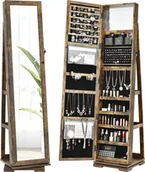 Biżuteria - akcesoria - Obrotowa szafka na biżuterię z pełnowymiarowym lustrem, szafka 2 w 1 z wbudowanym lustrem, zamykany stojak na biżuterię (retro) - miniaturka - grafika 1