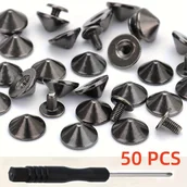 Rękodzieło - TEMU 50 zestawów srebrzystych konusowych igieł i gwintów ze stopu, 4.7mm 3/16" gwintowane gwinty punktowe do odzieży, butów, skóry, pasków, torebek z - miniaturka - grafika 1