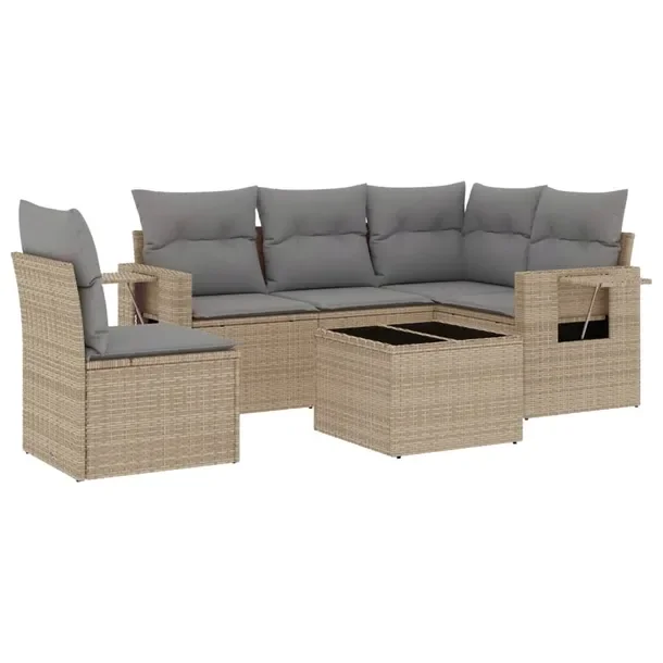 Zestaw mebli ogrodowych modułowych z poduszkami, beżowy, rattan PE, 62 x