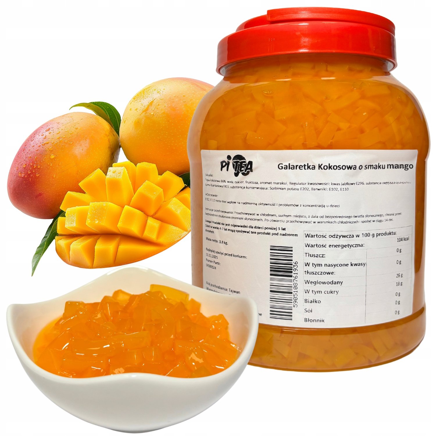 Żelki z kokosa do Bubble Tea Nata de Coco Jelly Mango 3,8 kg