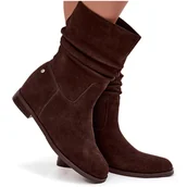 Botki damskie - Skórzane Zamszowe Botki Damskie Z Marszczeniem Ocieplane Maciejka K7211-02 Czekoladowe-37 - miniaturka - grafika 1