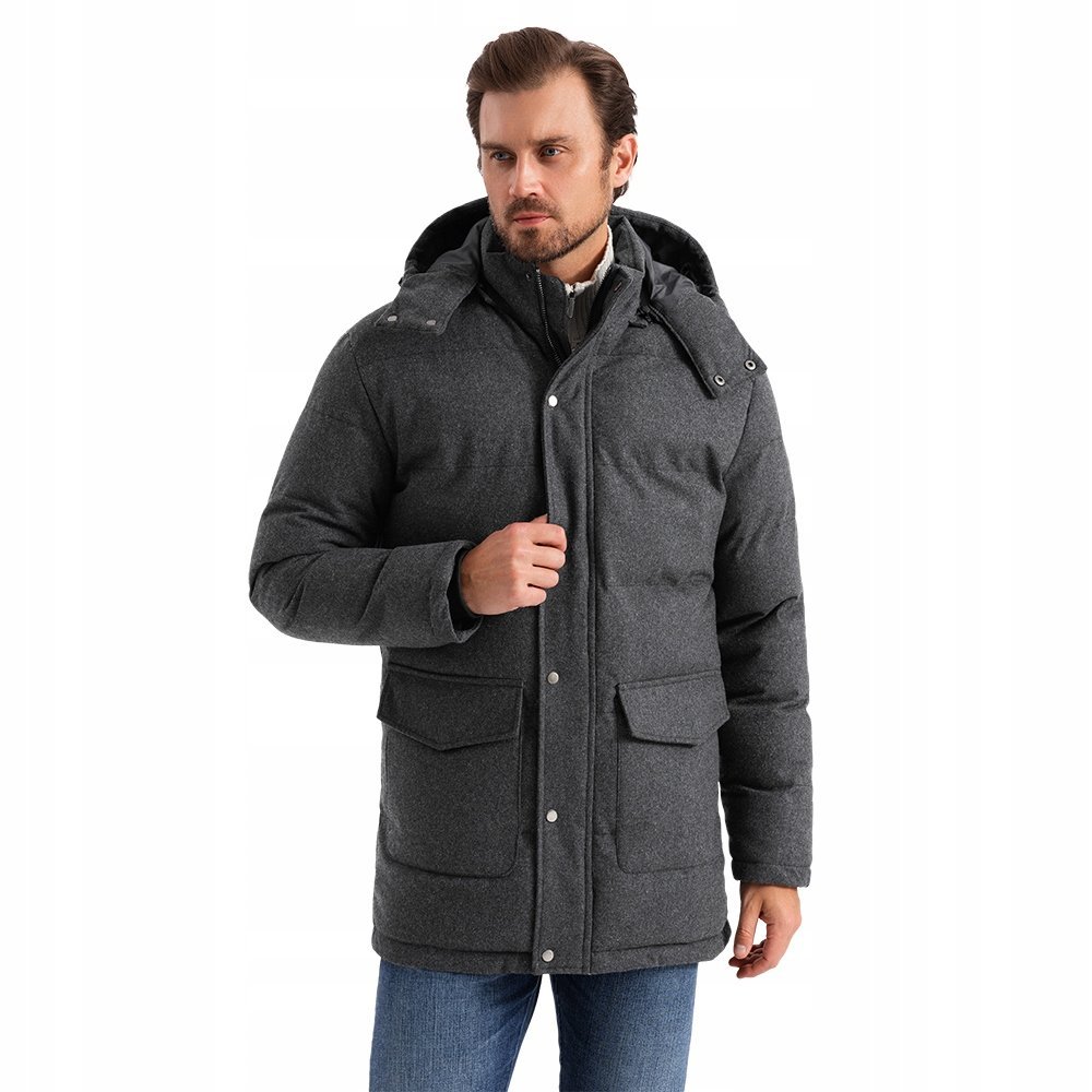 Długa ciepła kurtka męska typu parka czarny melanż V2 OM-JALJ-0217 XL