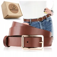 Paski - Pasek Skórzany Damski Brązowy do Sukienki Spodni Złota Klamra Brodrene 90cm - miniaturka - grafika 1