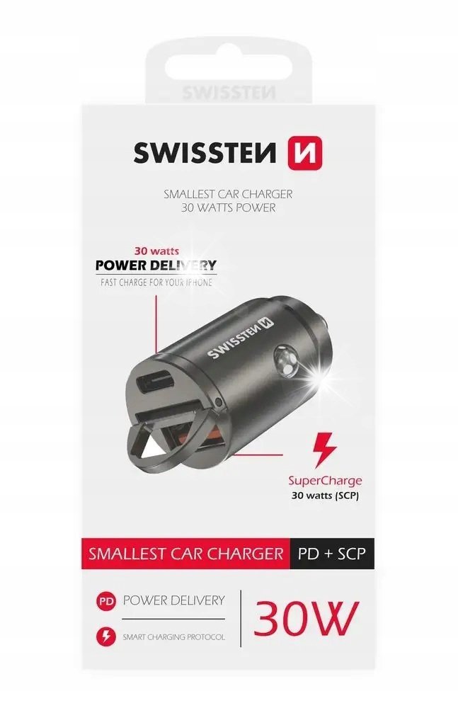 Ładowarka samochodowa USB USB-C 30W do gniazda zapalniczki SWISSTEN