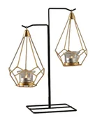 Świeczniki - OZDOBNY ŚWIECZNIK METALOWY STOJAK NA TEALIGHTY ŚWIECE ZŁOTO CZARNY - miniaturka - grafika 1