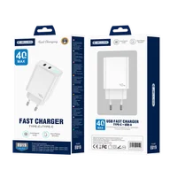 Ładowarki do telefonów - JELLICO ładowarka sieciowa EU19 GaN PD 40W 2xUSB-C + kabel USB-C - USB-C Biały - miniaturka - grafika 1