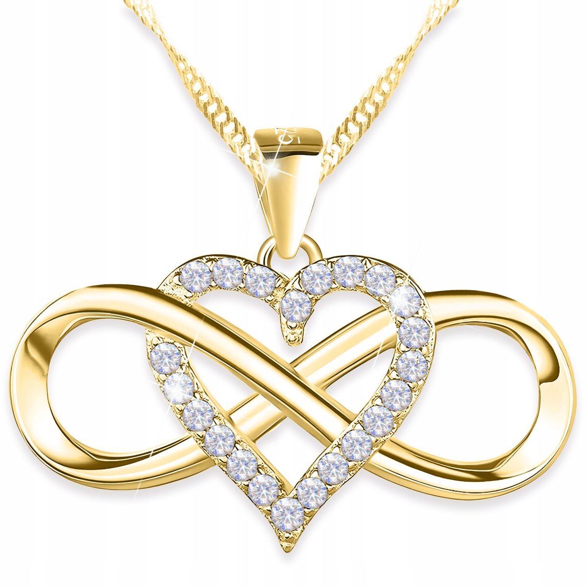 Złoty Naszyjnik Serce Nieskończoność Love z Wieczna Miłość SREBRO 925