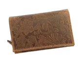 Portfele - Portfel Damski Skórzany Wild Skóra Licowa Duży Z Suwakiem ,,KWIATY,, BRĄZOWY 15 x 10 x 4 [cm] - miniaturka - grafika 1