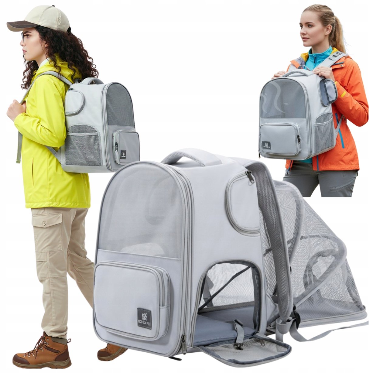 Torba transporter dla psa kota plecak zwierząt rozkładany wentylowany szary