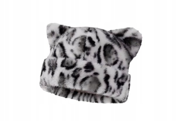 Czapka Mongołka w Panterkę Czapka Zimowa z Uszkami Łaciata Futrzana Cętki