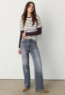 Koszulki i topy damskie - Stradivarius Podstawowa koszulka regular fit heavy weight w paski Brązowy XL - miniaturka - grafika 1