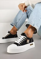 Trampki damskie - Czarne Trampki na Platformie z Biżuteryjną Aplikacją Gonessa - miniaturka - grafika 1