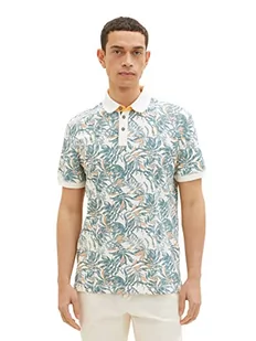 TOM TAILOR Męska koszulka polo, 1035630, 31271, kolor zielony, duży liść, 31271 - Offwhite Green Big Leaf Design, S - Koszulki męskie - miniaturka - grafika 1