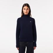 Swetry damskie - Lacoste Damski sweter wełniany z półgolfem - miniaturka - grafika 1
