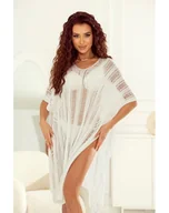 Swetry damskie - NARZUTKA TUNIKA PLAŻOWA AŻUROWA BAMBI POLSKI PRODUCENT J&K PREMIUM - ECRU - miniaturka - grafika 1