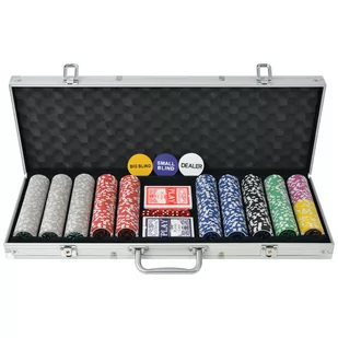 VidaXL Zestaw do gry w pokera 500 żetonów laserowych, aluminium - Zestawy do pokera - miniaturka - grafika 1