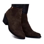 Botki damskie - S.Barski Botki Damskie Płaski Obcas Ocieplane Jesienne Khaki Milky - miniaturka - grafika 1