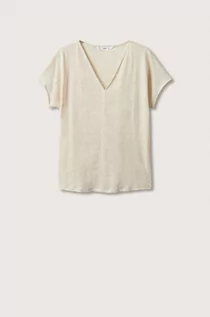 Koszulki i topy damskie - Mango t-shirt Lini damski kolor beżowy - grafika 1