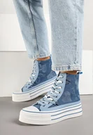 Trampki damskie - Niebieskie Trampki na Grubej Podeszwie w Serduszka za Kostkę Umirana - miniaturka - grafika 1