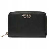 Portfele - Guess Damski Portfel Elegancka Portmonetka Poliuretanowa Czarna Gładka - miniaturka - grafika 1