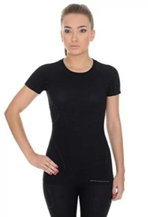 Brubeck, Koszulka termoaktywna damska z krótkim rękawem, Active Wool, czarny, rozmiar XL