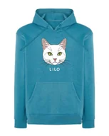 Bluzy męskie - Bluza z kapturem Dachowiec Biały Personalizowana Kot Pupil Jasnoniebieski XL - miniaturka - grafika 1