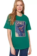 Koszulki i topy damskie - Trendyol Damska koszulka z dzianiny oversize z okrągłym dekoltem, ZIELONY, M - miniaturka - grafika 1