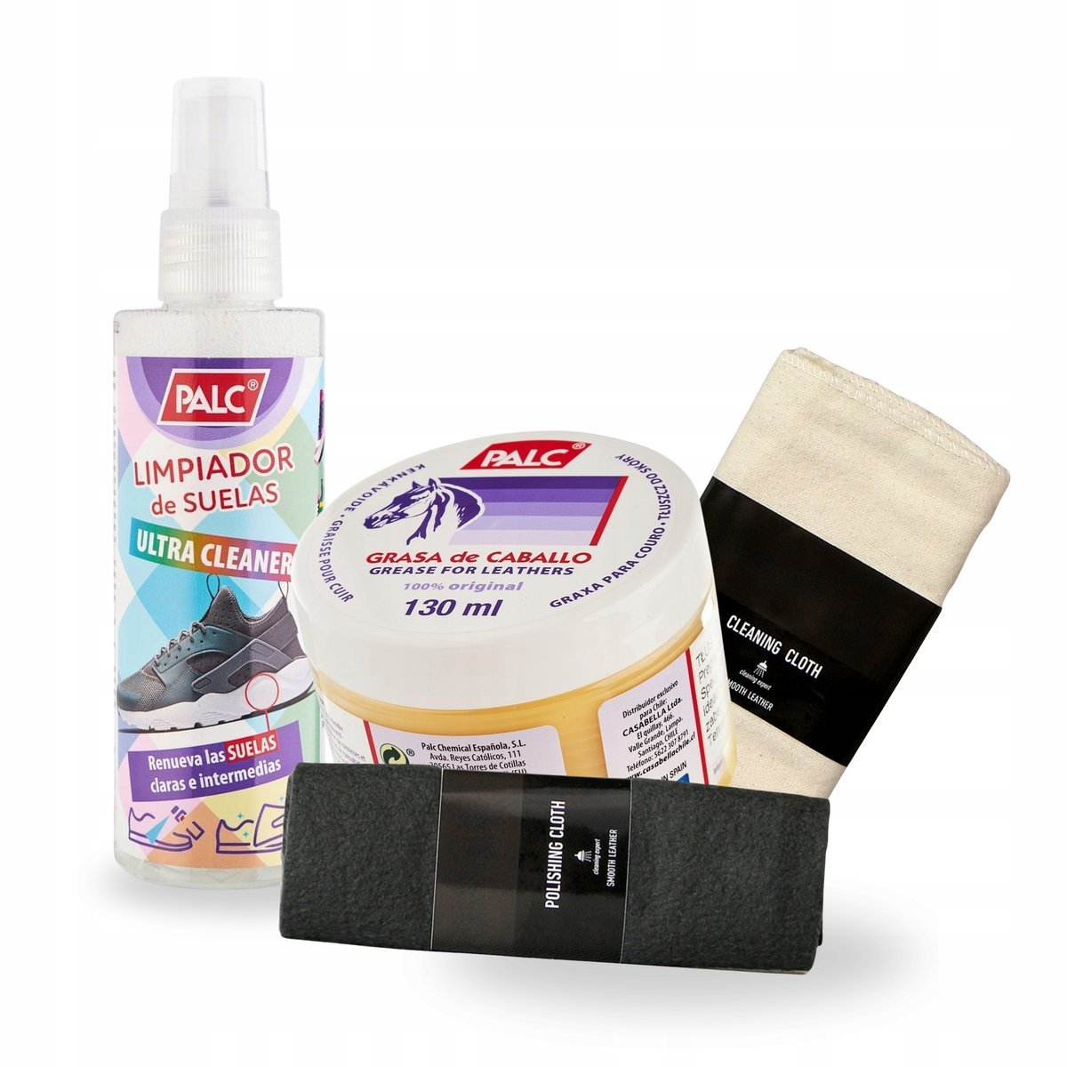 Tłuszcz Bezbarwny do Butów z Cleanerem i Szmatkami Palc Zestaw 4w1