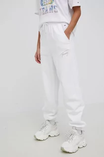 Spodnie damskie - Tommy Jeans spodnie damskie kolor biały gładkie - grafika 1