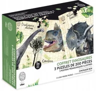 Puzzle - 3 puzzle 200 el. Dinozaury z plakatami Vilac - miniaturka - grafika 1