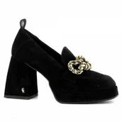 Mokasyny damskie - Czarne półbuty zamszowe na obcasie CARINII - Carinii - miniaturka - grafika 1
