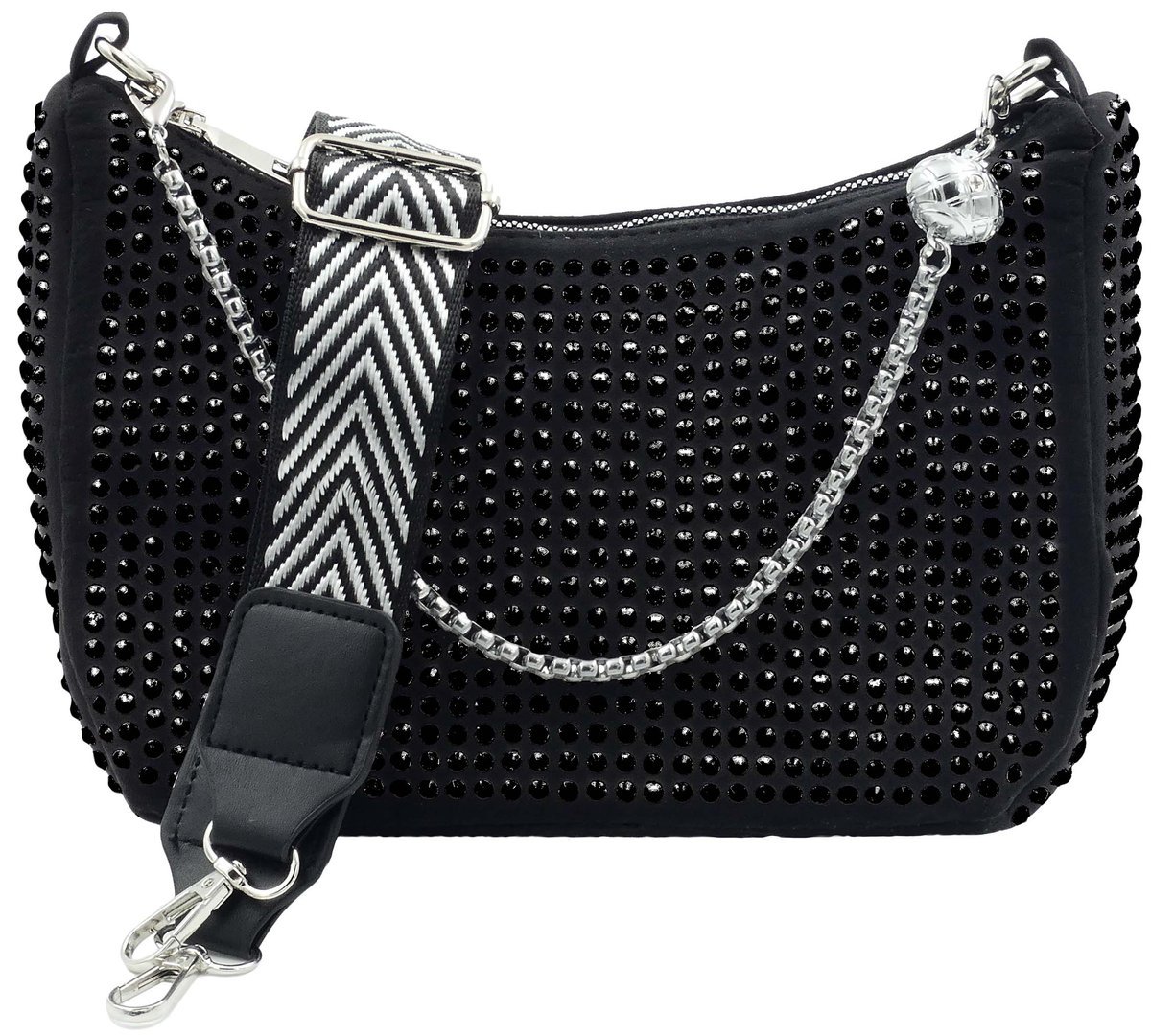 Damska Saszetka Nerka Bag Na Ramię Cyrkonie Pasek Czarna Glamour