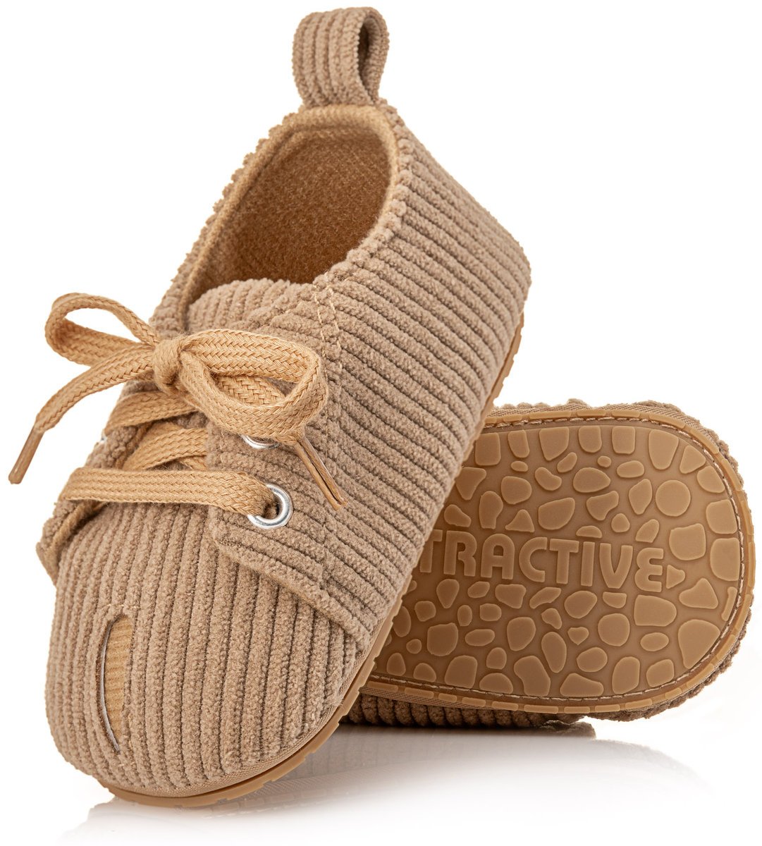 Urocze beżowe sztruksowe buciki niemowlęce niechodki dla chłopca roz. 17/18