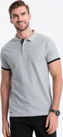Koszulki męskie - Ombre Bawełniana koszulka męska polo z kontrastowymi wykończeniami szara V7 OM-POSS-0113 S - miniaturka - grafika 1