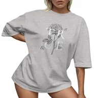 Koszulki i topy damskie - T-SHIRT OVERSIZE LUŹNA KOSZULKA RÓŻA BASIC S SUKIENKA JAKOŚĆ - miniaturka - grafika 1