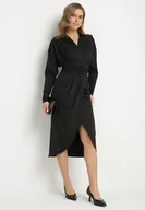 Sukienki - Czarna Sukienka Kopertowa z Wiskozą Zdobiona Marszczeniem Edivana - miniaturka - grafika 1