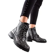 Botki damskie - Goodin Modne workery z printem czarne - miniaturka - grafika 1